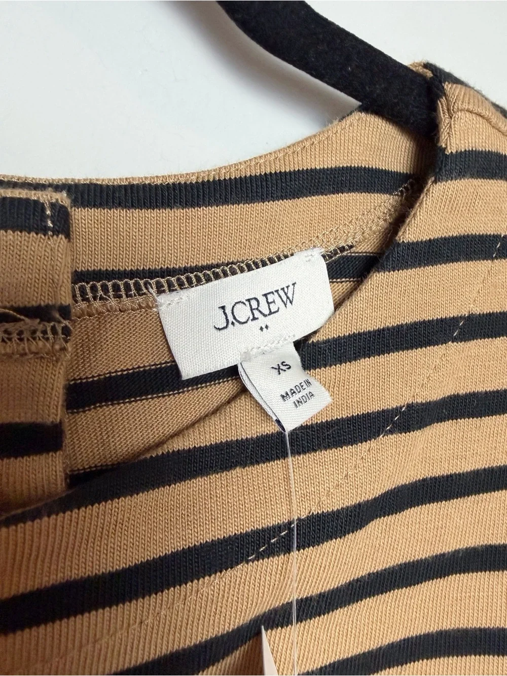 J. Crew Camel/Black Stripe Puff Sleeve Button Back Top